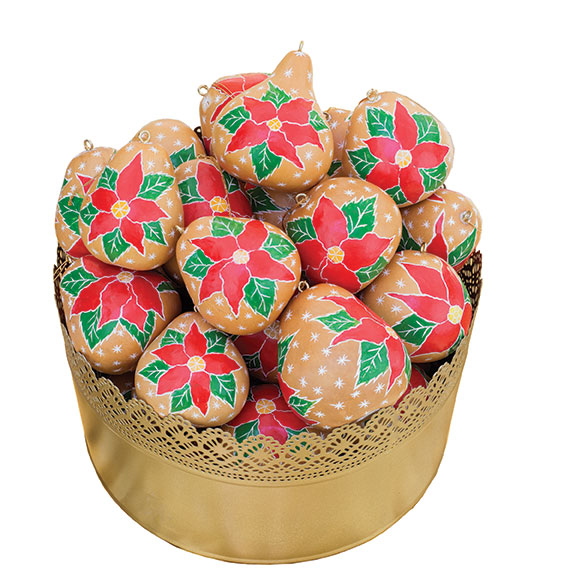 Painted Poinsettia Gourd Ornaments