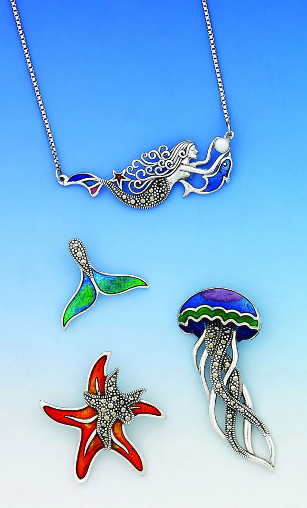 Silver Sea Life Hand-Painted Enamel & Marcasite Jewelry