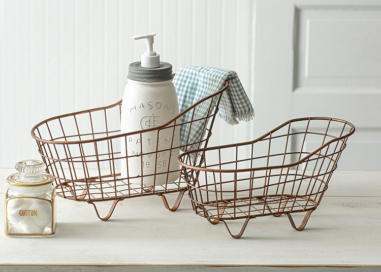 Set of Two Copper Finish Bathtub Baskets