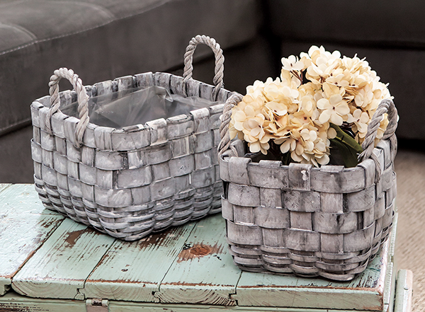 Square Graywashed Planter Baskets, 2/Set