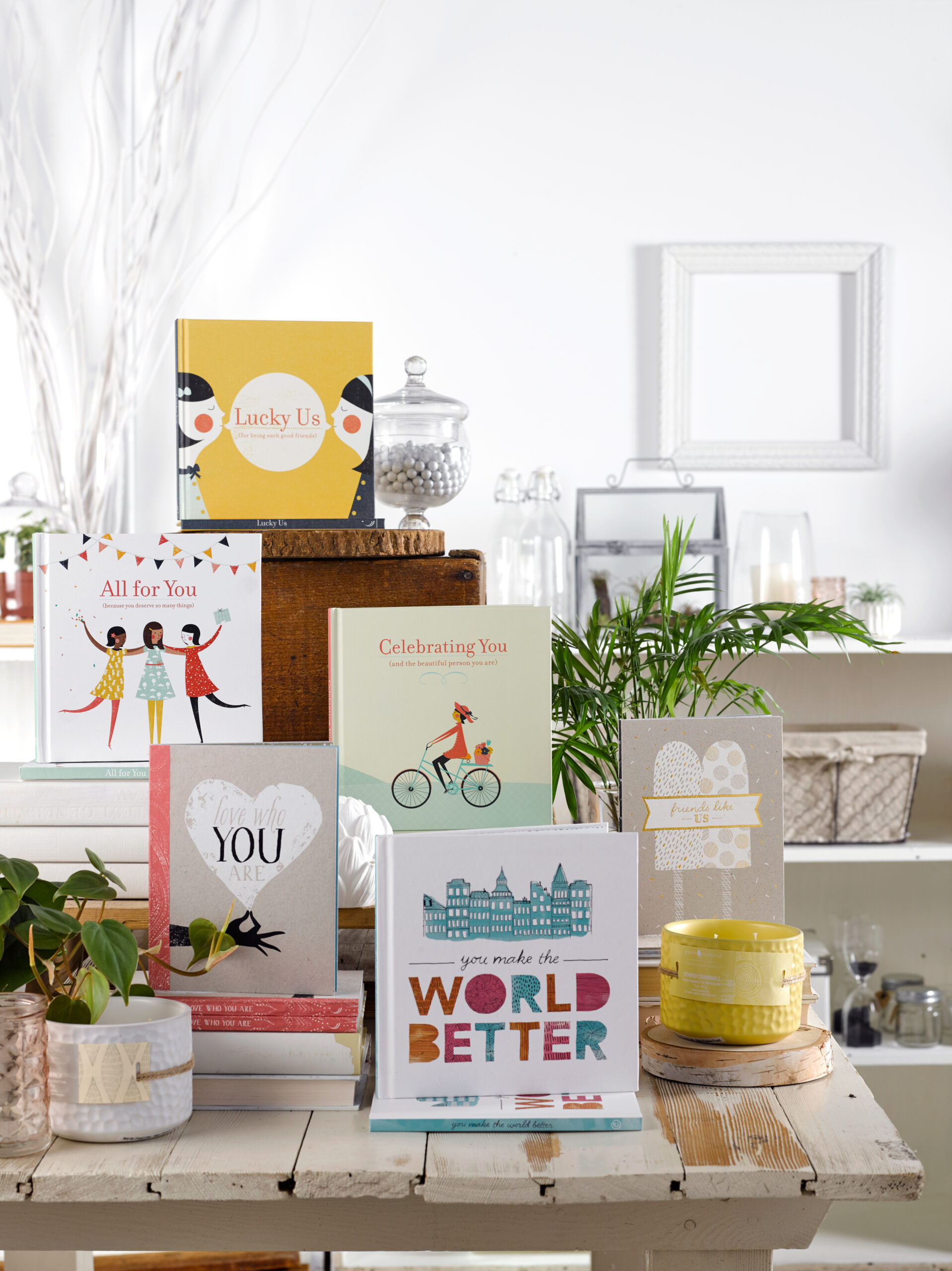 Use similar titles to create themed displays, like this collection of girlfriend selections from Compendium.