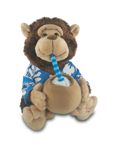 If you’re not into yoga, Vacation Monty from Cuddle Barn is vacation ready and perfect for your store shelves. He sips his coconut drink and bounces around to Escape (the Piña Colada song).