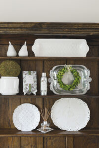Greenleaf silver spruce spray display on shelves
