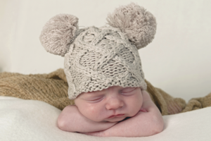 Newborn Aran Birch Double Pom Pom Beanie Hat from Huggalug