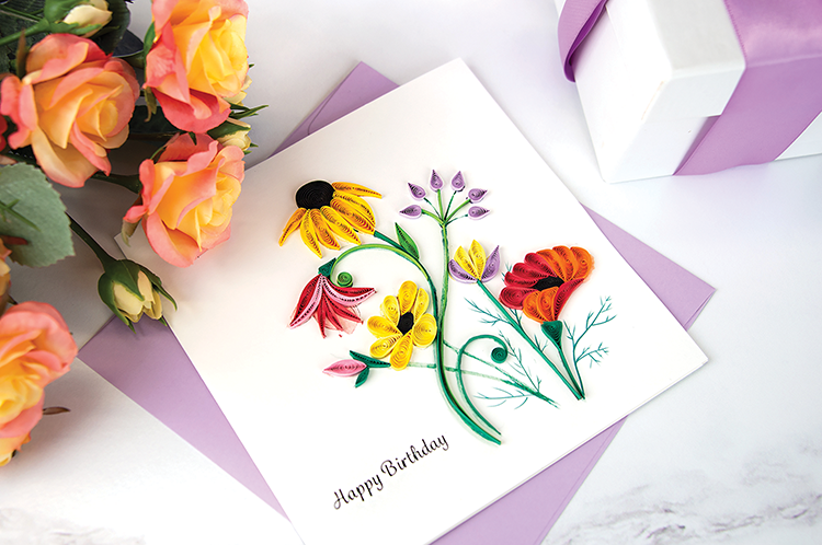Quilled Wildflower Birthday Blooms Greeting Card