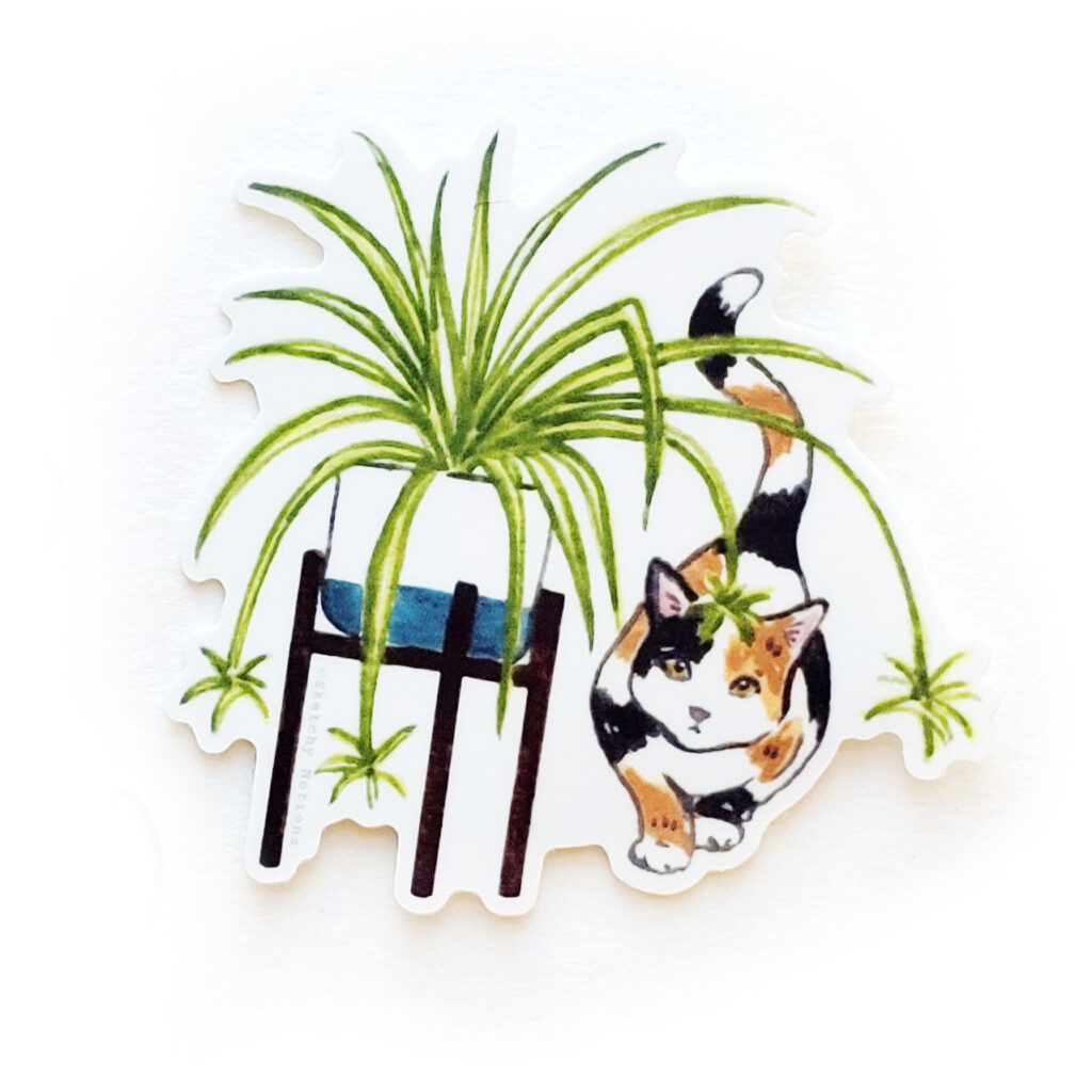 Calico Cat Spider Plant Sticker