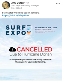Surf Expo cancels September event due to Hurricane Dorian